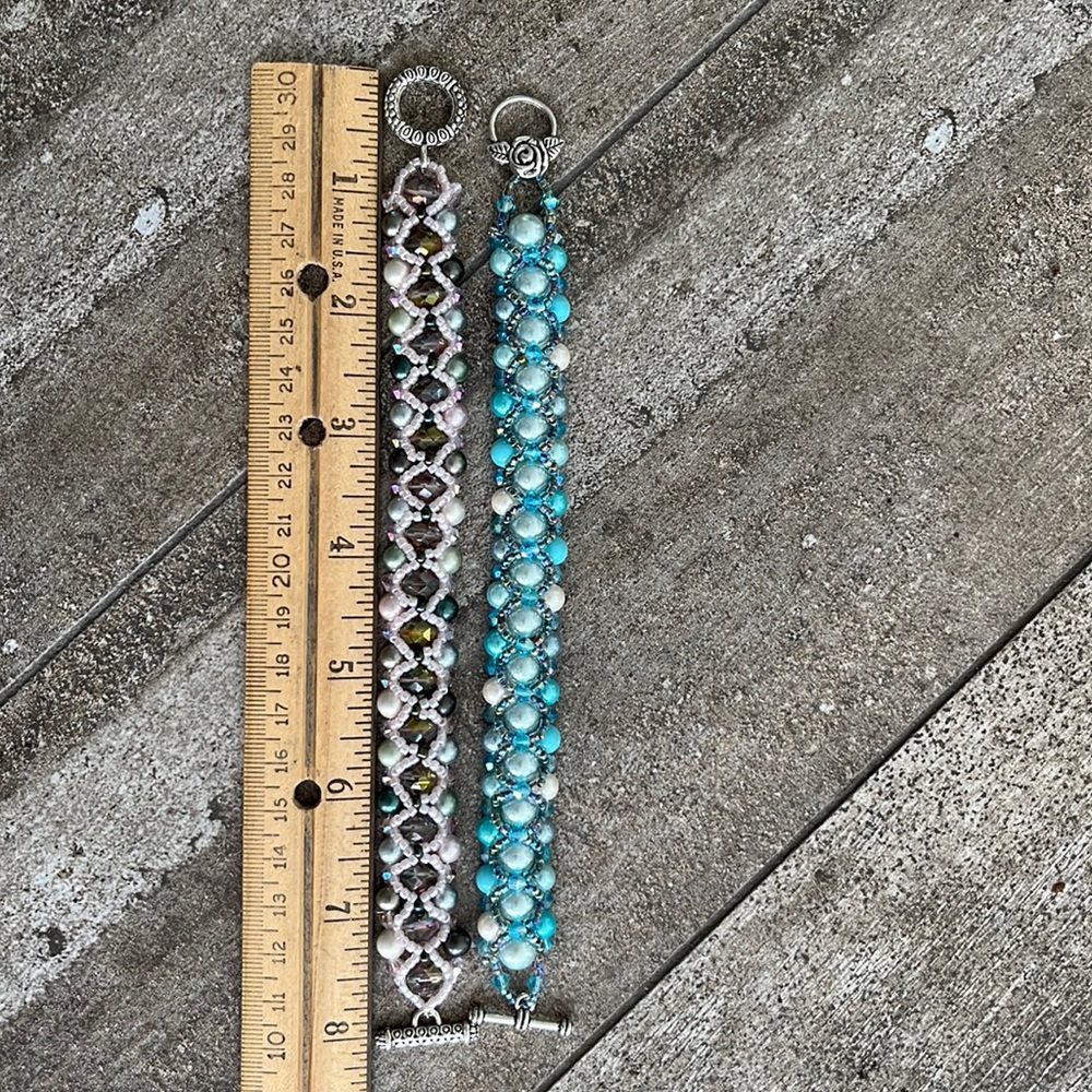 Set of 2 handmade artisan Pearl and bead bracelets/ hand made.